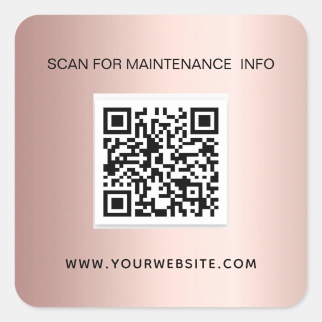 Rose gold business qr code maintenance info square sticker (Front)