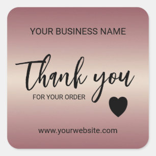 Rose Gold Business Thank You Square Sticker