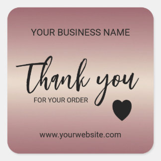 Rose Gold Business Thank You Square Sticker