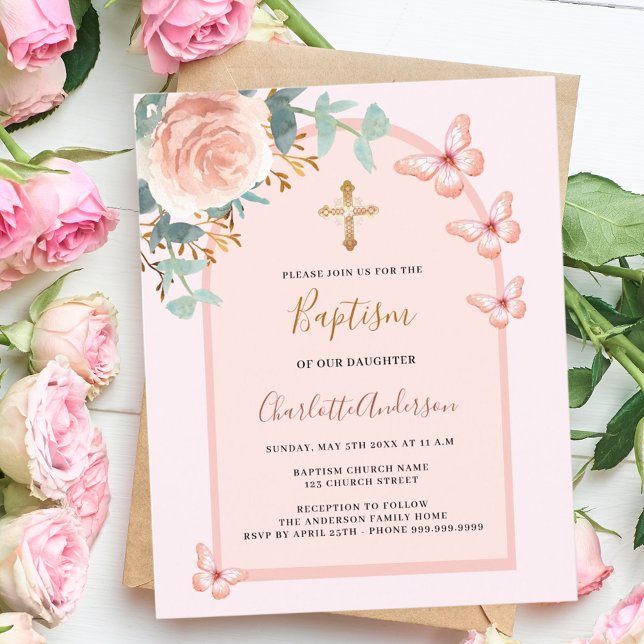 Rose gold butterflies floral arch budget baptism (Creator Uploaded)