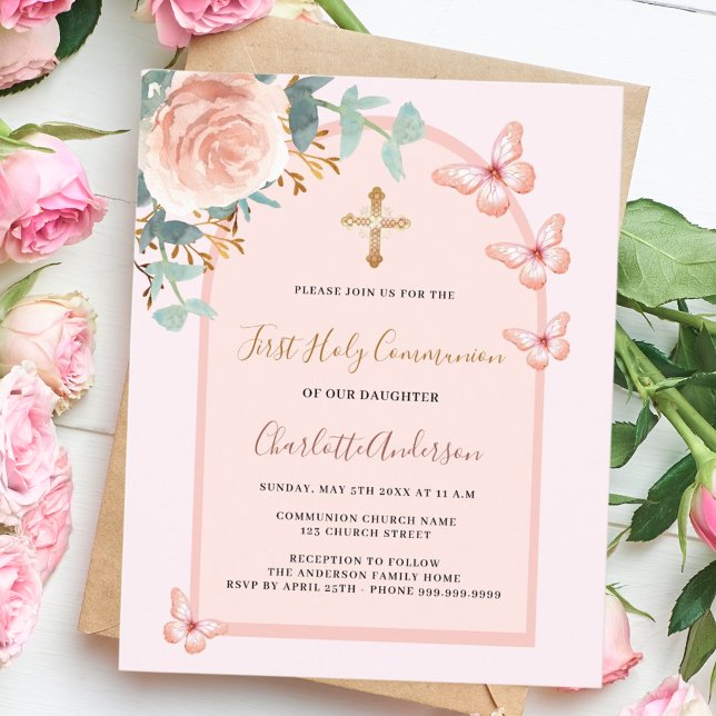 Rose gold butterflies floral arch First Communion (Creator Uploaded)