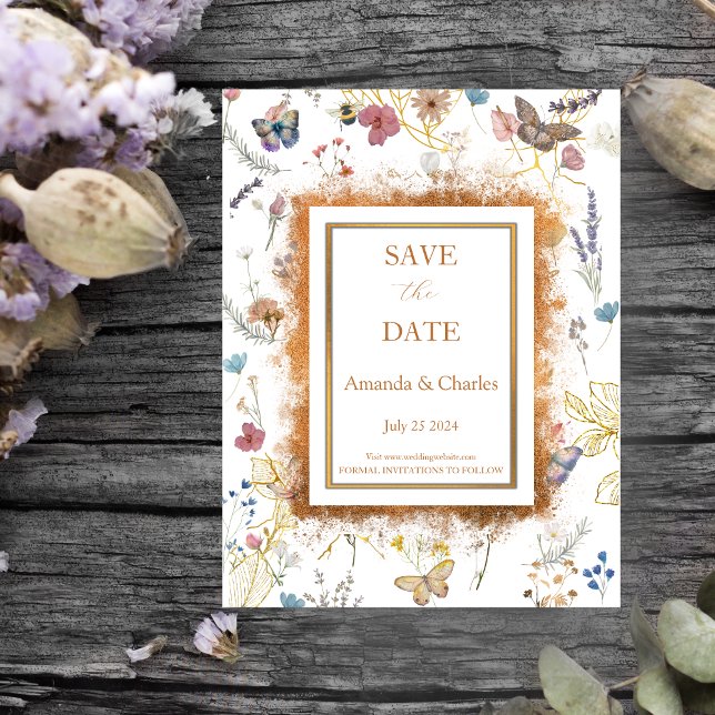 Rose Gold Butterfly Garden Save The Date Postcard (Creator Uploaded)