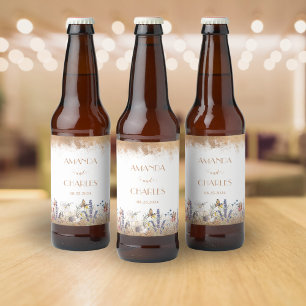Rose Gold Butterfly Garden Wedding Beer Bottle Label