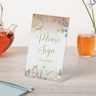 Rose Gold Butterfly Garden Wedding Pedestal Sign