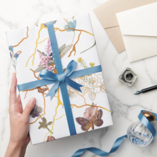 Rose Gold Butterfly Garden Wrapping Paper