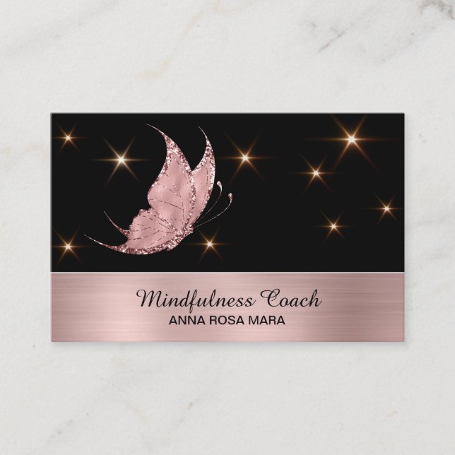 *~* Rose Gold Butterfly Mystical Magical Stars Business Card (Front)