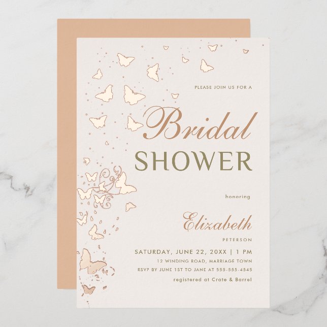 Rose Gold Butterfly Swirls Elegant Bridal Shower (Front/Back)