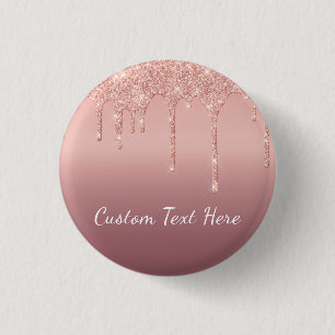 Rose Gold Button Blush Glitter Custom Text Name
