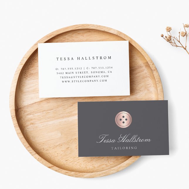 Rose Gold Button | Seamstress Tailor Alterations Business Card (Creator Uploaded)
