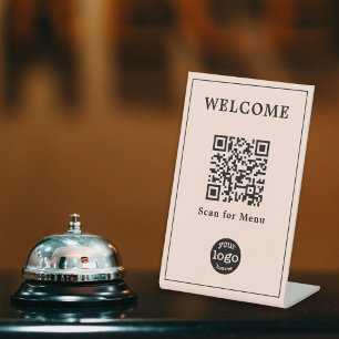 Rose Gold Cafe Menu QR Code Business Company Logo Pedestal Sign