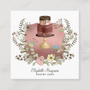 Rose Gold Cake Bakery Baker Pastry Chef Square Bus Business Card
