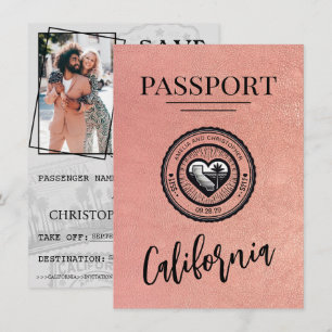 Rose Gold California Passport Save The Date