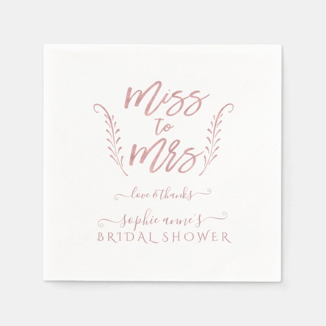 Rose Gold Calligraphy Bridal Shower Bachelorette Napkin (Front)
