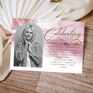 Rose Gold Calligraphy Celebration of Life Funeral Invitation