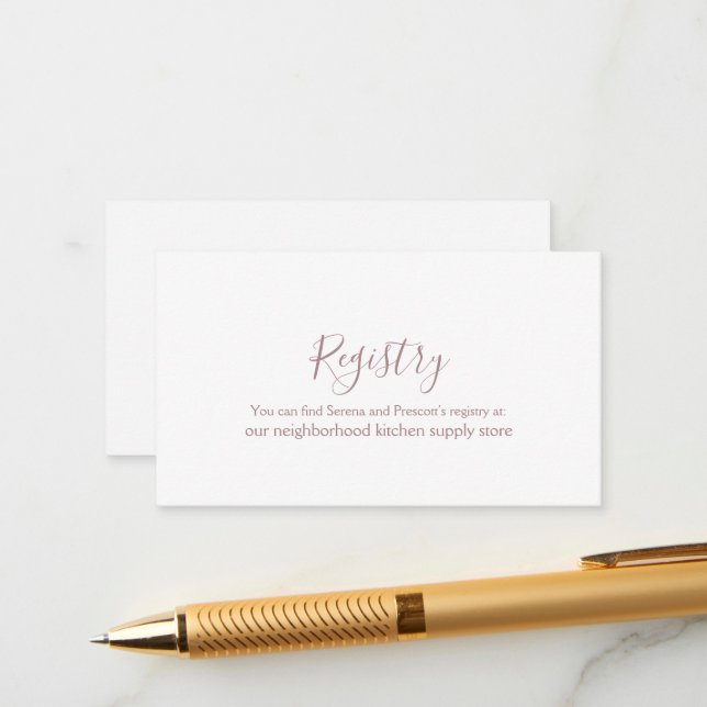 Rose Gold Calligraphy Gift Registry Card (Front/Back In Situ)