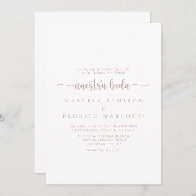 Rose Gold Calligraphy Nuestra Boda Wedding   Invitation (Front/Back)