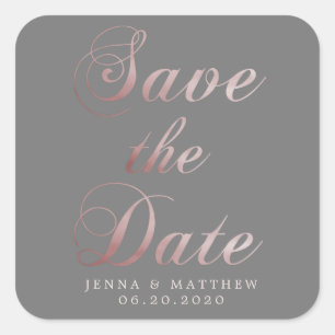 Rose Gold Calligraphy   Save the Date Sticker