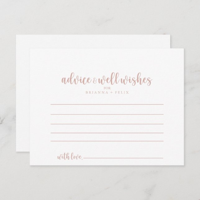 Rose Gold Calligraphy Wedding Advice Card (Front/Back)