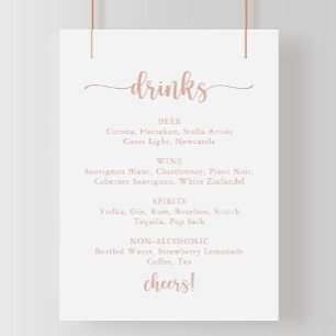 Rose Gold Calligraphy Wedding Drinks Menu Sign