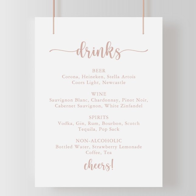 Rose Gold Calligraphy Wedding Drinks Menu Sign (Creator Uploaded)
