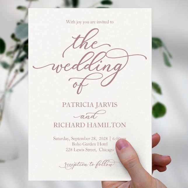 Rose Gold Calligraphy Wedding Invitation (Creator Uploaded)