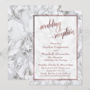 Rose Gold Calligraphy Wedding Reception Marble Invitation