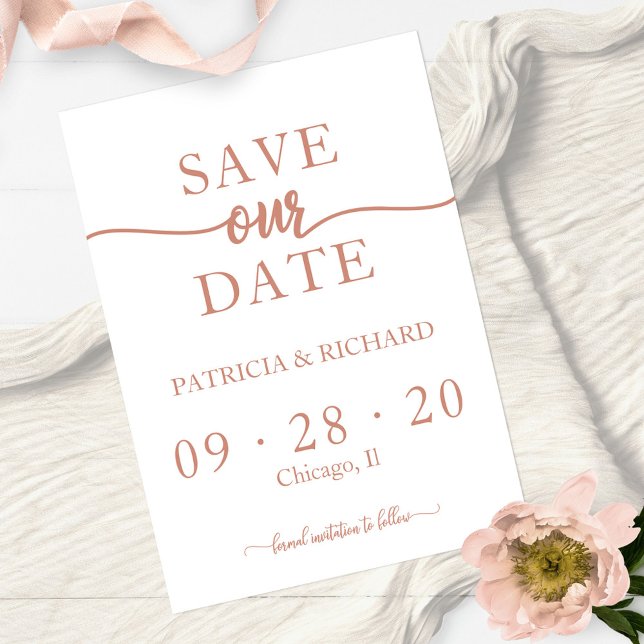 Rose Gold Calligraphy Wedding Save The Date Invitation (Creator Uploaded)