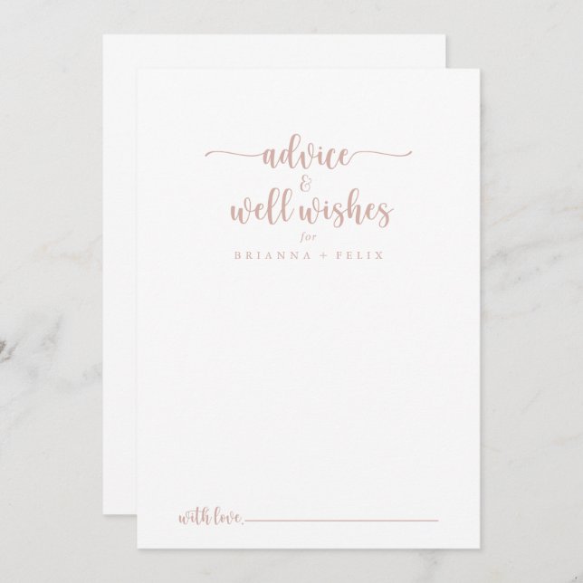 Rose Gold Calligraphy Wedding Well Wishes   Advice Card (Front/Back)