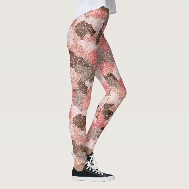 Rose Gold Camo Faux Glitter Camouflage Glam Leggings (Right)
