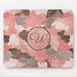 Rose Gold Camo Faux Glitter Camouflage Monogrammed Mouse Pad