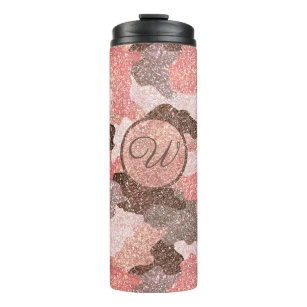 Rose Gold Camo Faux Glitter Camouflage Monogrammed Thermal Tumbler
