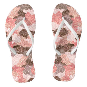 Rose Gold Camo Faux Glitter Girly Camouflage Glam Thongs