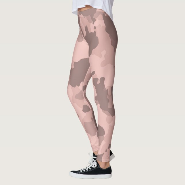 Rose Gold Camouflage Camo Pattern Military Leggings (Left)