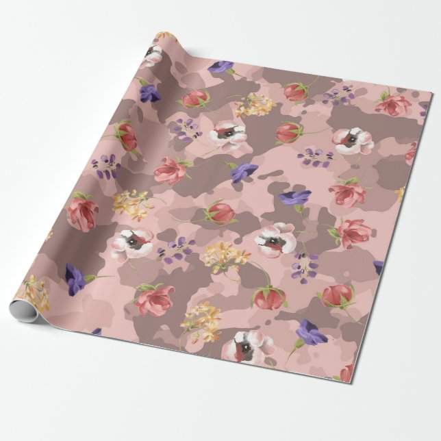 Rose Gold Camouflage Camo Pink Cute Wrapping Paper (Unrolled)