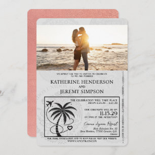 Rose Gold Cancun Passport Wedding Invitation