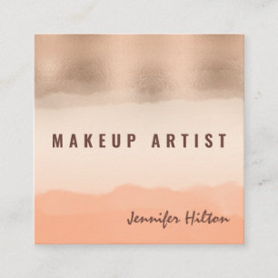 Rose gold cantaloupe champagne watercolor square business card