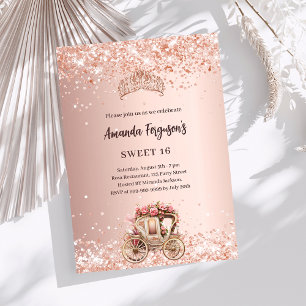 Rose gold carriage tiara glitter Sweet 16 Invitation