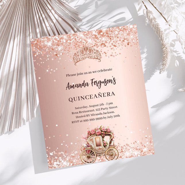 Rose gold carriage tiara Quinceanera invitation (Creator Uploaded)
