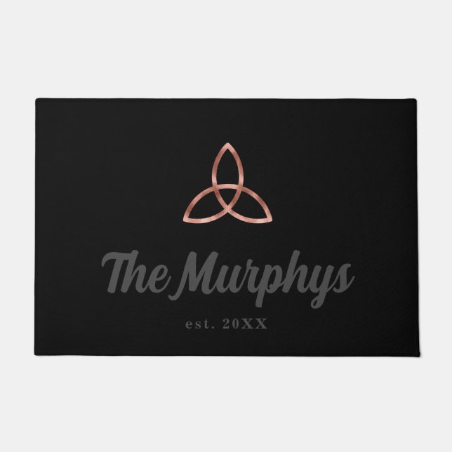 Rose Gold Celtic Trinity Knot Irish Family Name Doormat (Front)
