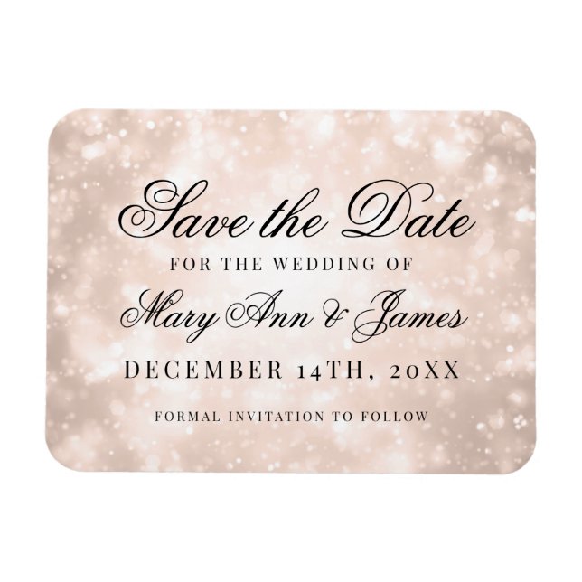Rose Gold Champagne Bokeh Elegant Save The Date Magnet (Horizontal)