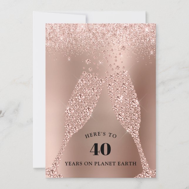 Rose Gold Champagne Toast 40th Birthday Party Invitation (Front)