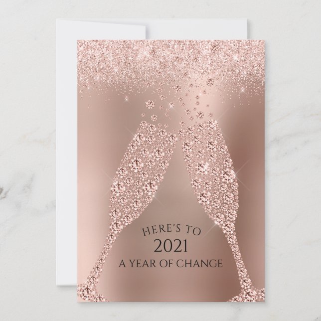 Rose Gold Champagne Toast to 2021 Numerology Holiday Card (Front)