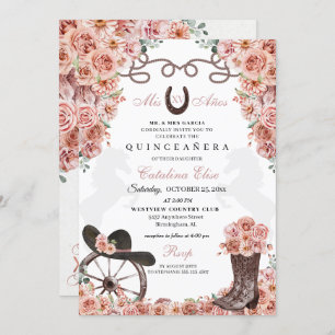 Rose Gold Champagne Western Charra Quinceanera Invitation