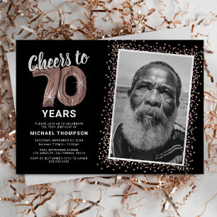 Rose Gold Cheers to 70th Birthday Photo Invitation