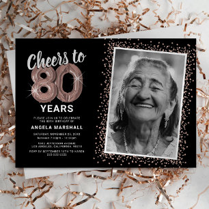Rose Gold Cheers to 80th Birthday Photo Invitation