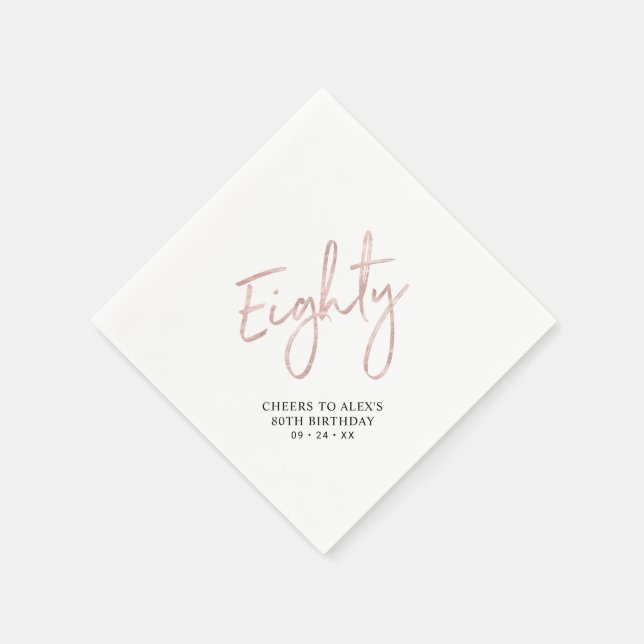 Rose gold Cheers to Eighty Modern 80th Birthday Napkin (Corner)