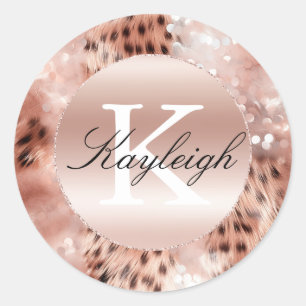 Rose Gold Cheetah Monogram Classic Round Sticker