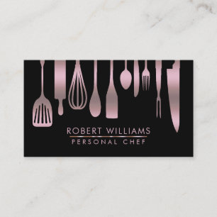 Rose Gold Chef Kitchen Tools Glitter Faux Catering Business Card