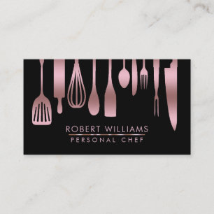 Rose Gold Chef Kitchen Tools Glitter Faux Catering Business Card