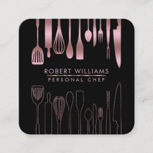 Rose Gold Chef Kitchen Utensil Tools Faux Catering Square Business Card